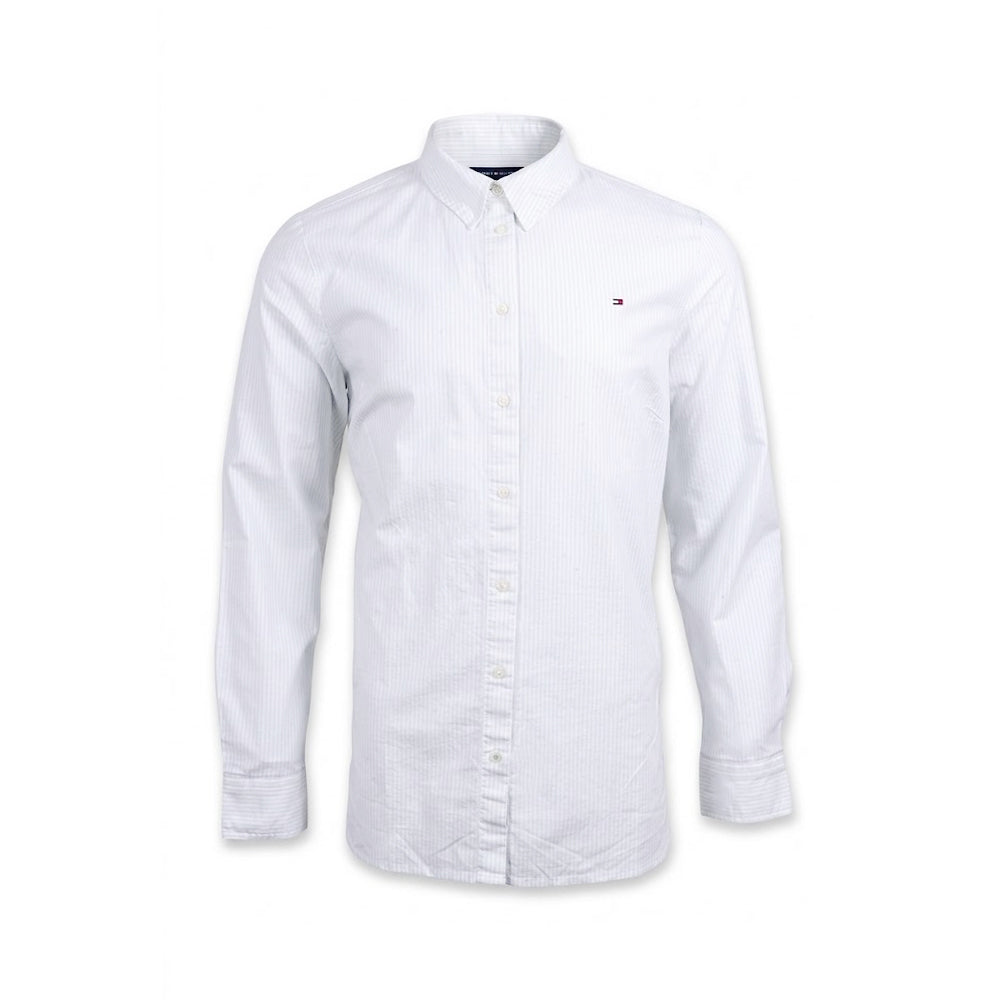TH WOMEN L/S DRESS SHIRT 76J3231-301 GRN/WHT L IR