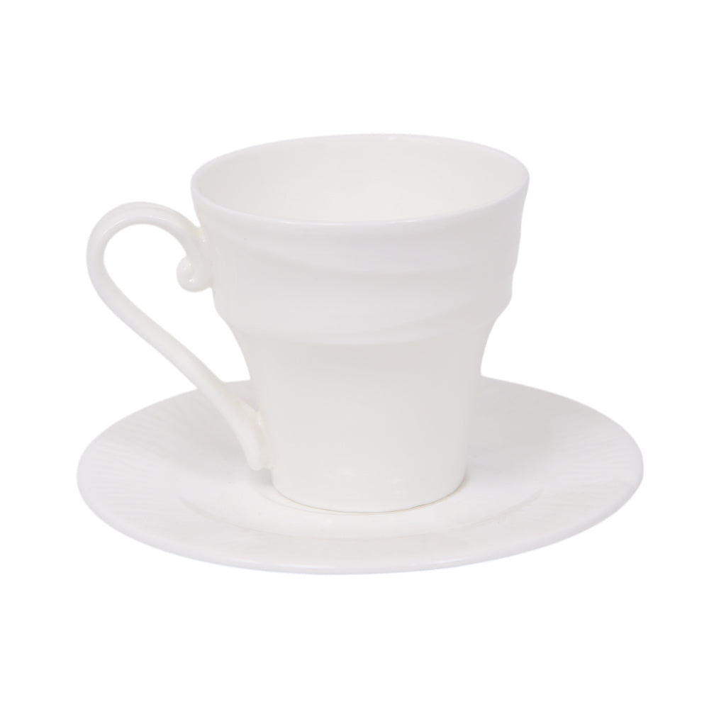 CUP & SAUCER WHITE PORCELAIN ZEBRA EMBOSSED IR (Pack of 6)