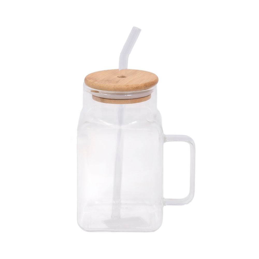 MUG WITH STRAW CLEAR SQUARE 3-10