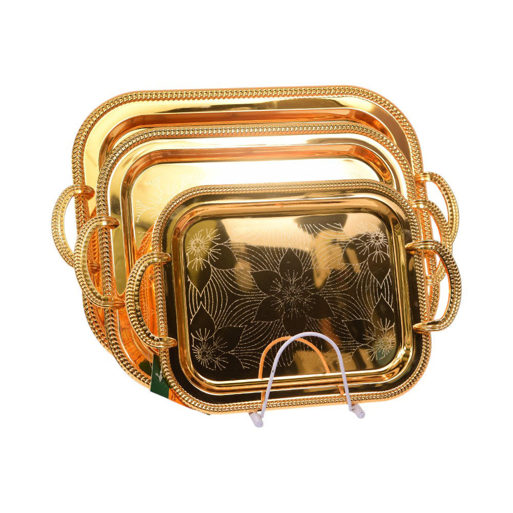 TRAY SET 3PC STEEL GOLDEN IR K20-26