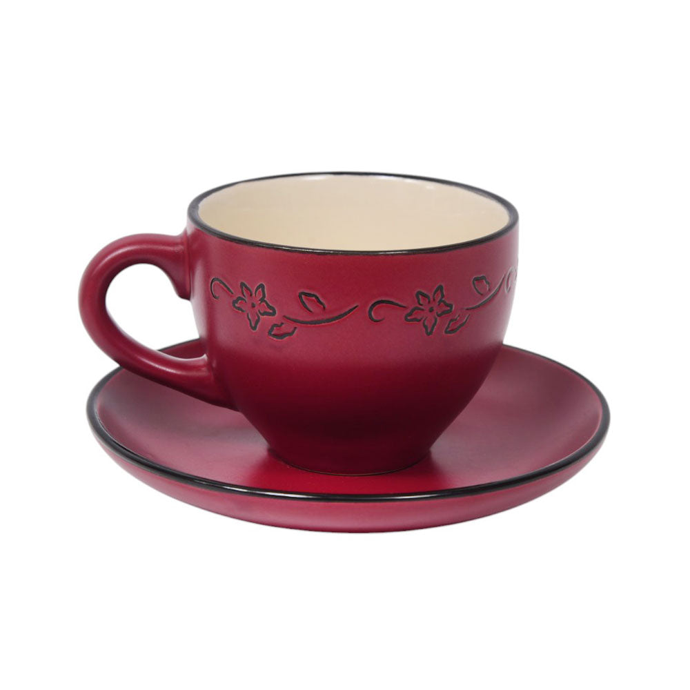 CUP & SAUCER STONEWARE RED MS (Pack 6)