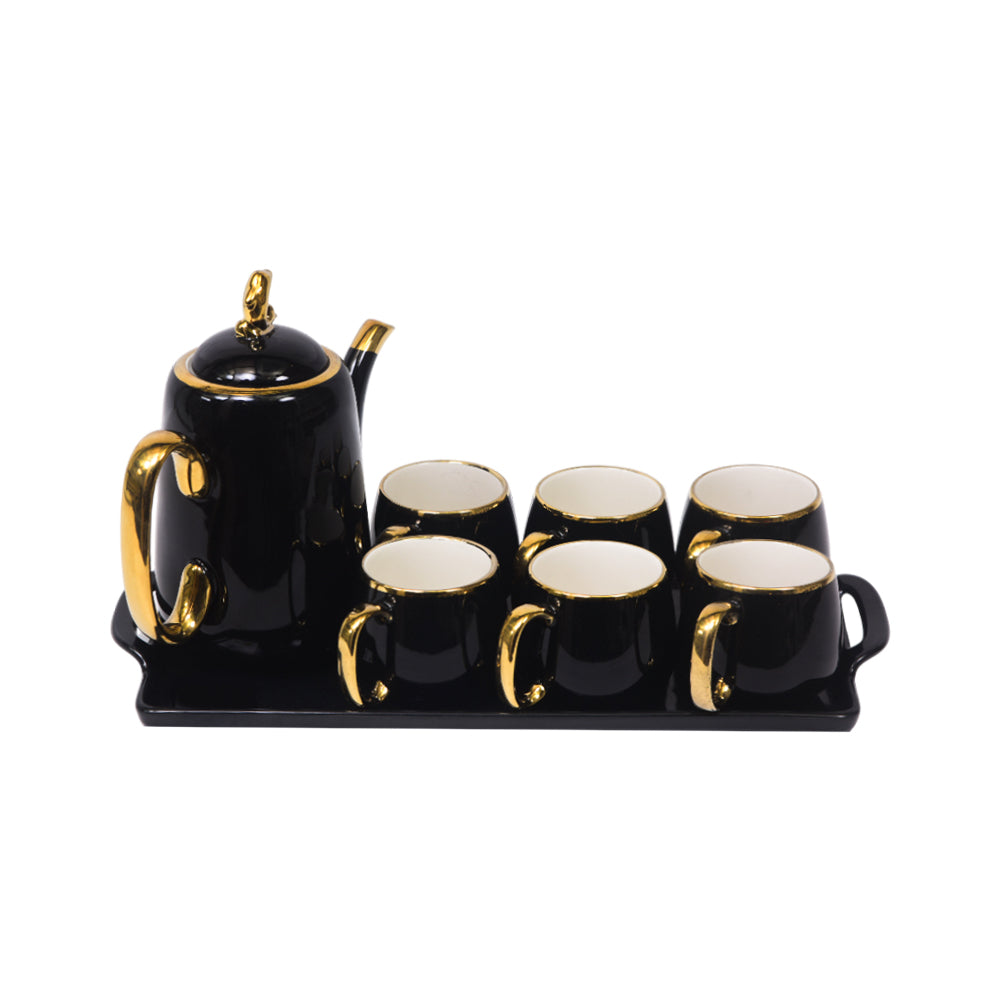 COFFEE SET 9PC CERAMIC ABC8 BLACK