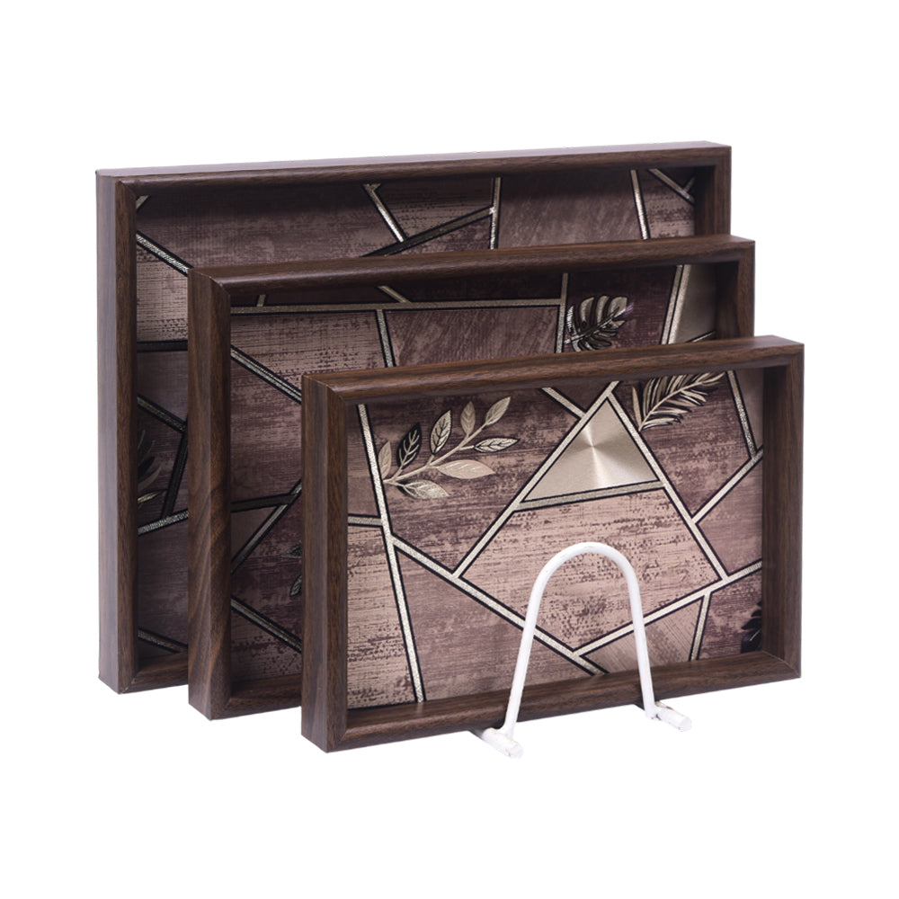 TRAY SET 3PC WOODEN RECTANGULAR J1