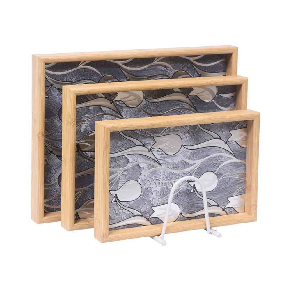 TRAY SET 3PC WOODEN RECTANGULAR J2