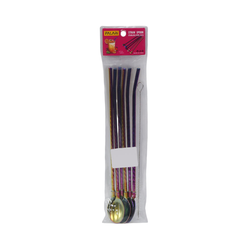 STRAW SPOON 7PC SET STEEL RAINBOW
