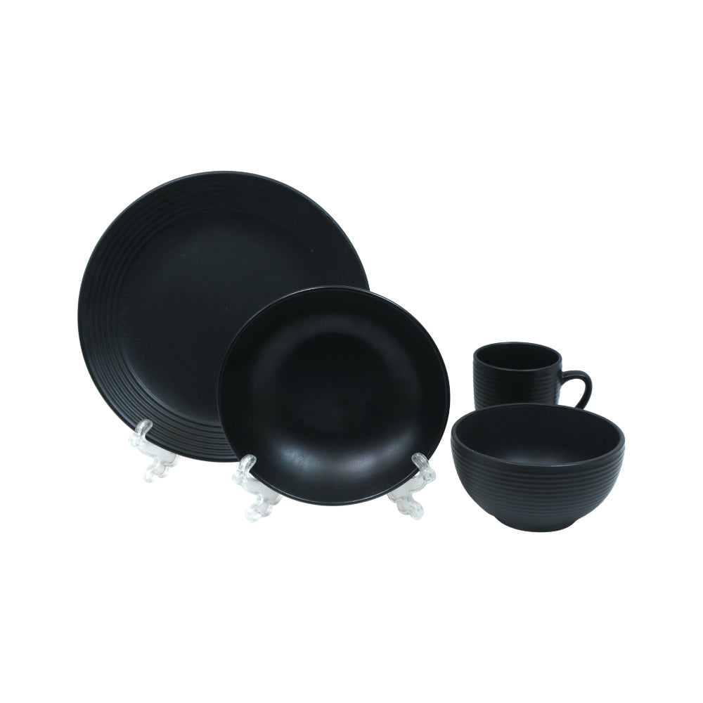 BREAKFAST SET 16PC STONEWARE BLACK FT
