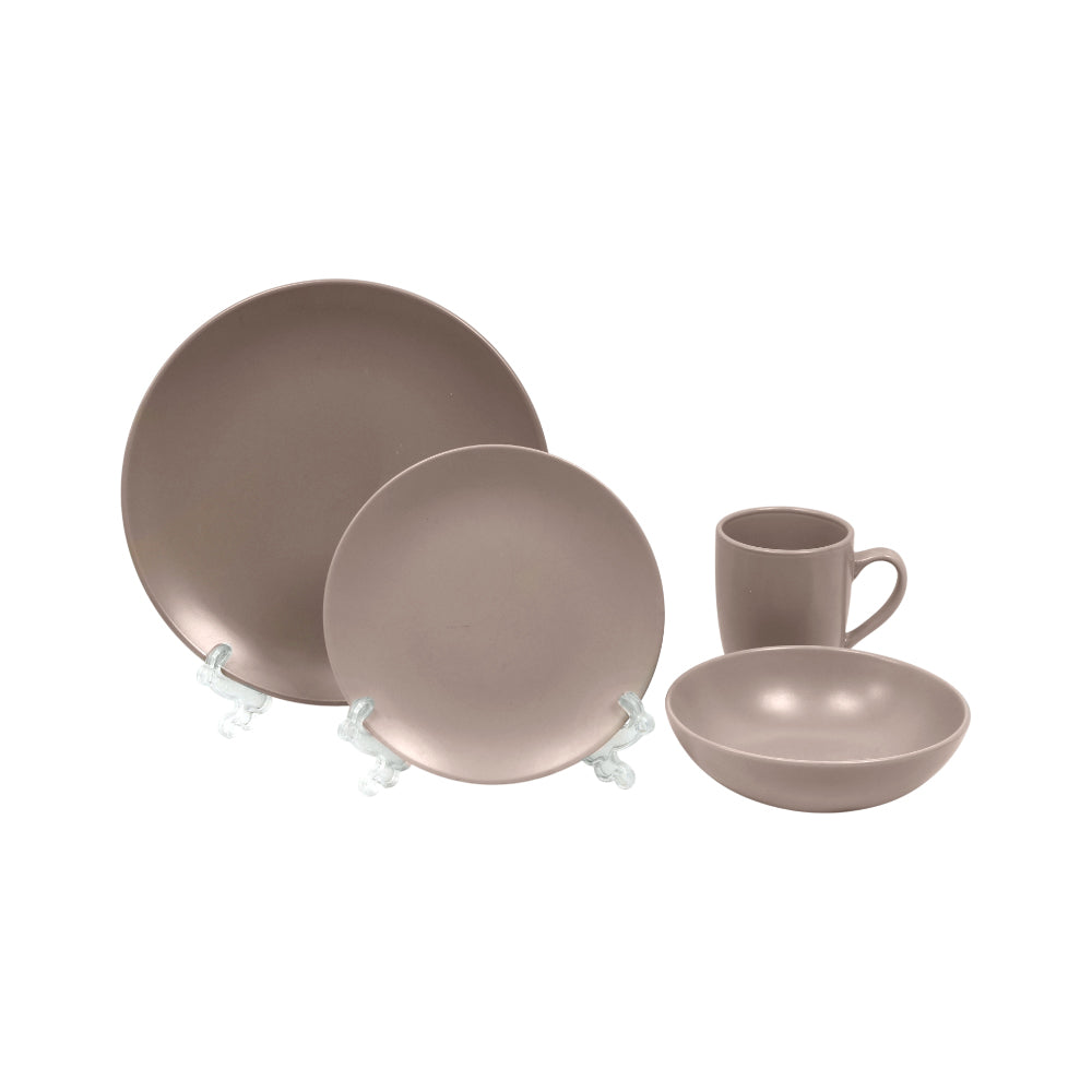 BREAKFAST SET 16PC STONEWARE BROWN FT