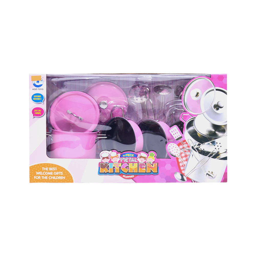3815-4 STEEL KITCHEN SET PINK 11PCS A.I