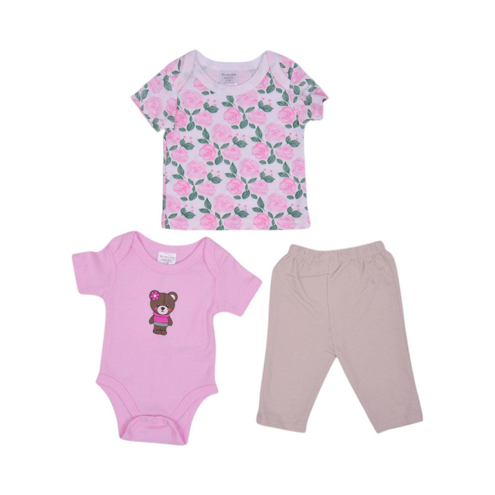 GIRLS S/S 3PC PAJAMA SUIT MZW-25 0-3M 247-069 THAI