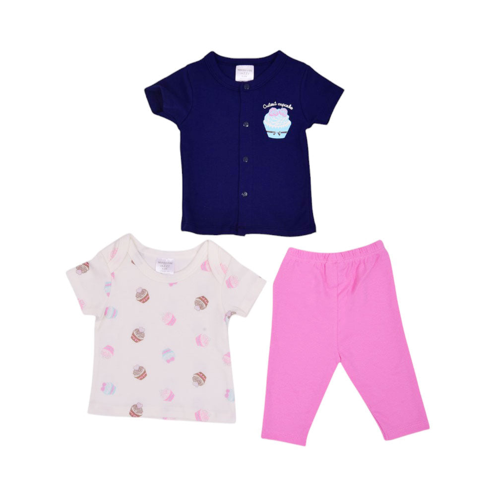 GIRLS S/S 3PC PAJAMA SUIT MZW-25 0-3M 247-104 THAI