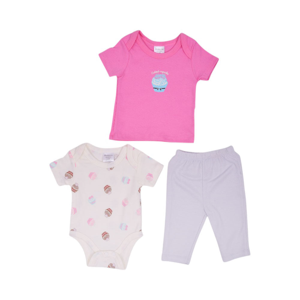 GIRLS S/S 3PC PAJAMA SUIT MZW-25 0-3M 247-105 THAI