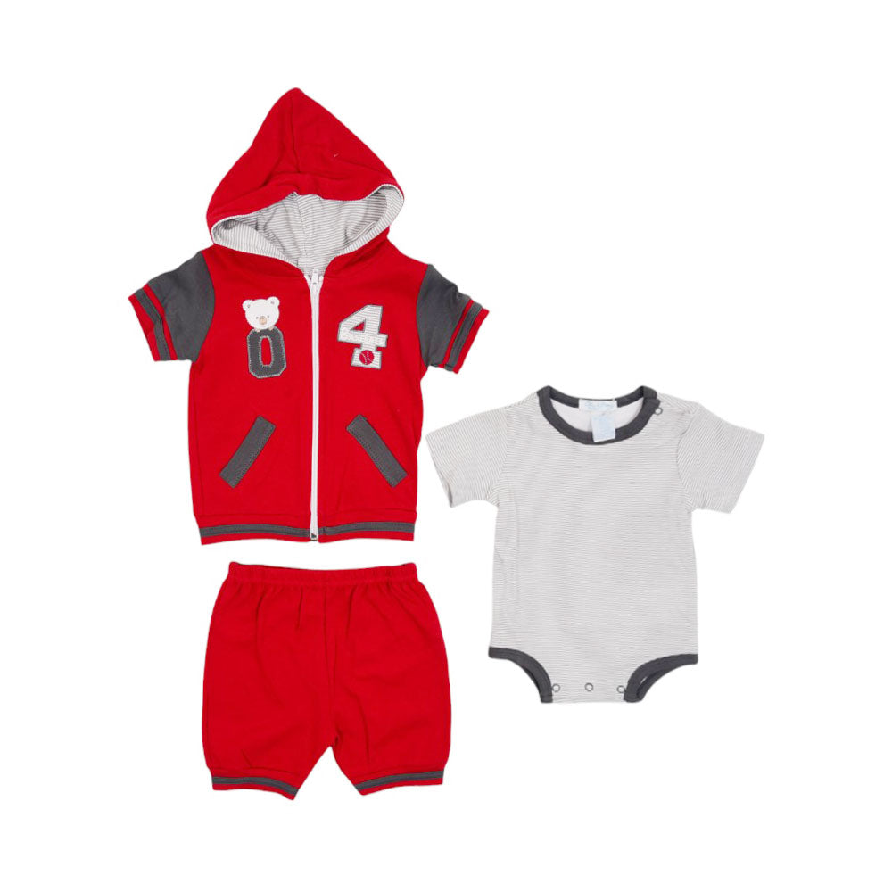 BOYS S/S 3PC KNICKER SUIT HOODED MZS-25 6-9M 007A