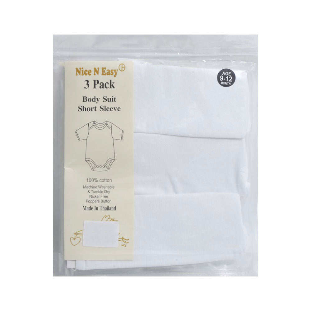 H/S BODY SUIT 3PC PACK WHITE NICE & EASY MZS-25 9-12M HC03