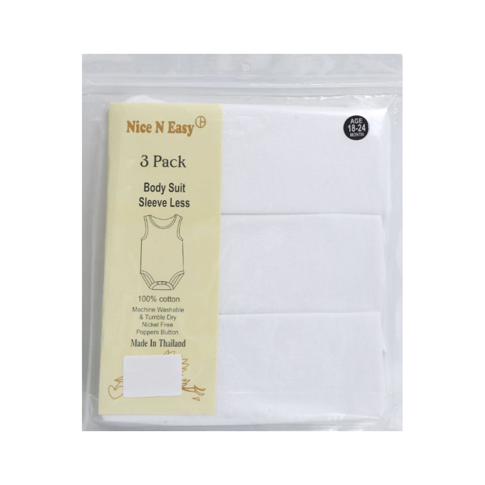 S/L BODY SUIT 3PC PACK WHITE NICE & EASY MZS-25 18-24M HC04