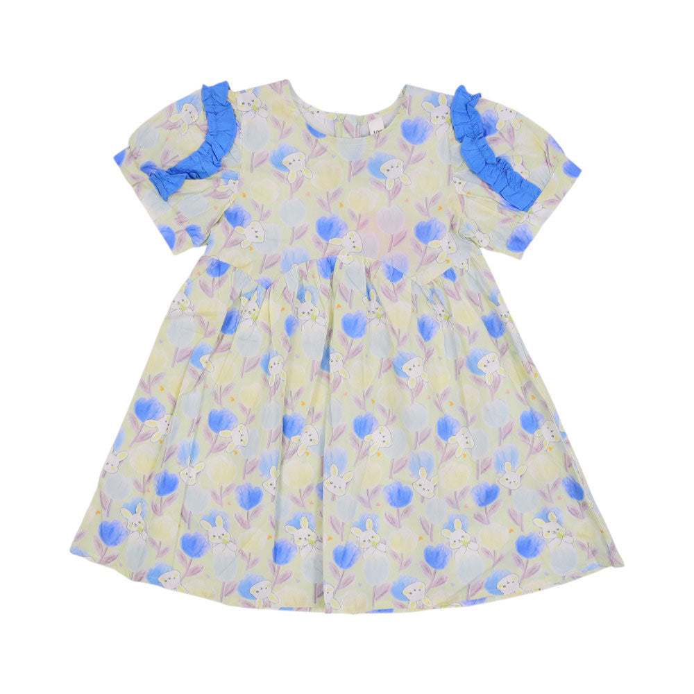 GIRLS S/S PRINTED FROCK MZS-25 2-3 YEAR A-8 W/G