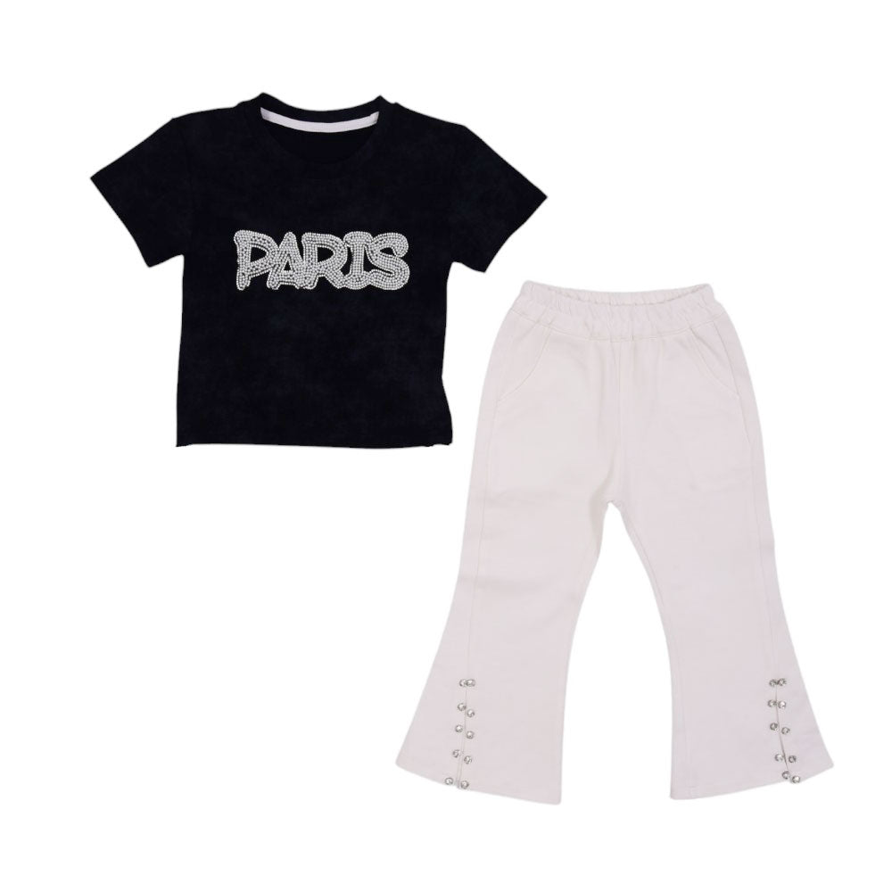 GIRLS S/S 2PC BLOUSE PANT SUIT MZS-25 3-4 YEAR S-0004 W/G