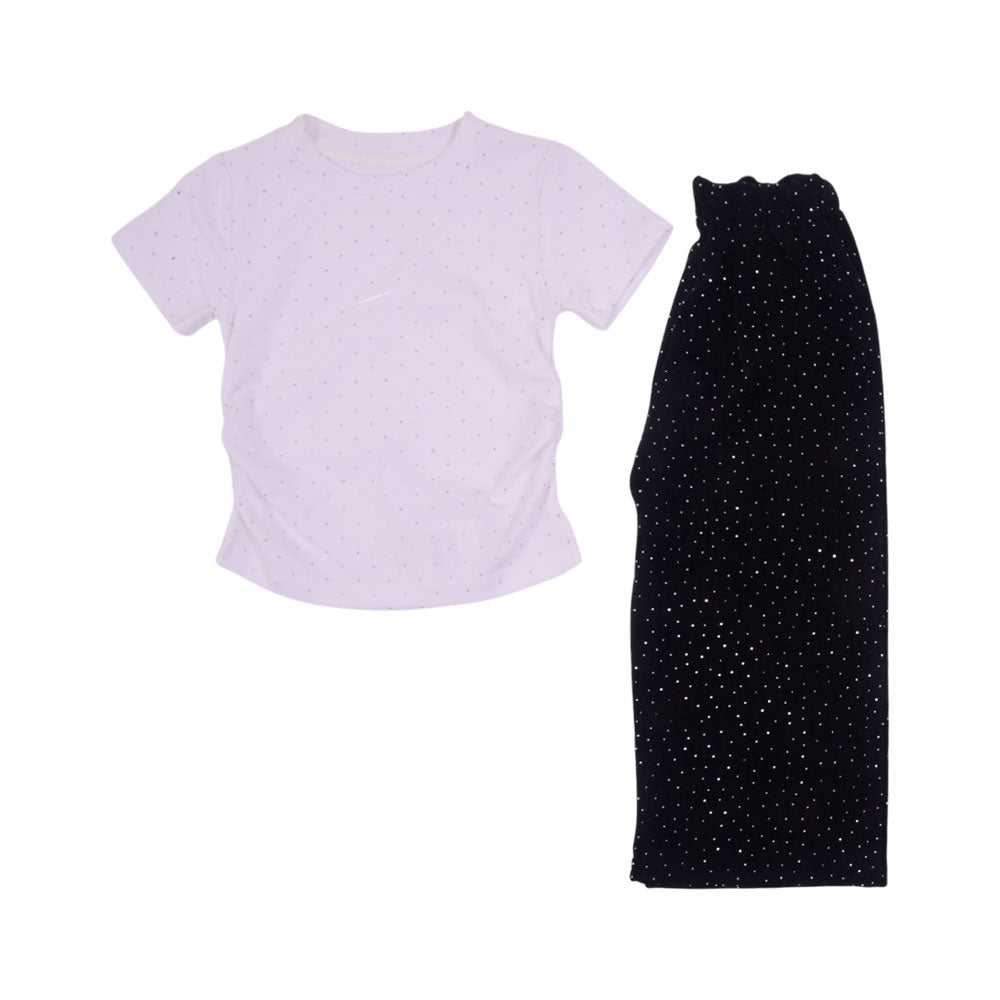 GIRLS S/S 2PC BLOUSE PANT SUIT MZS-25 4-5 YEAR S-0005 W/G