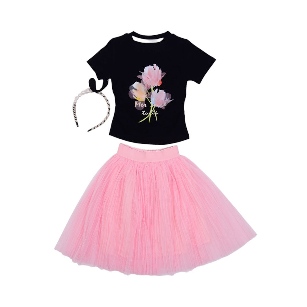 GIRLS S/S 3PC BLOUSE SKIRT SUIT MZS-25 3-4 YEAR S-0006 W/G