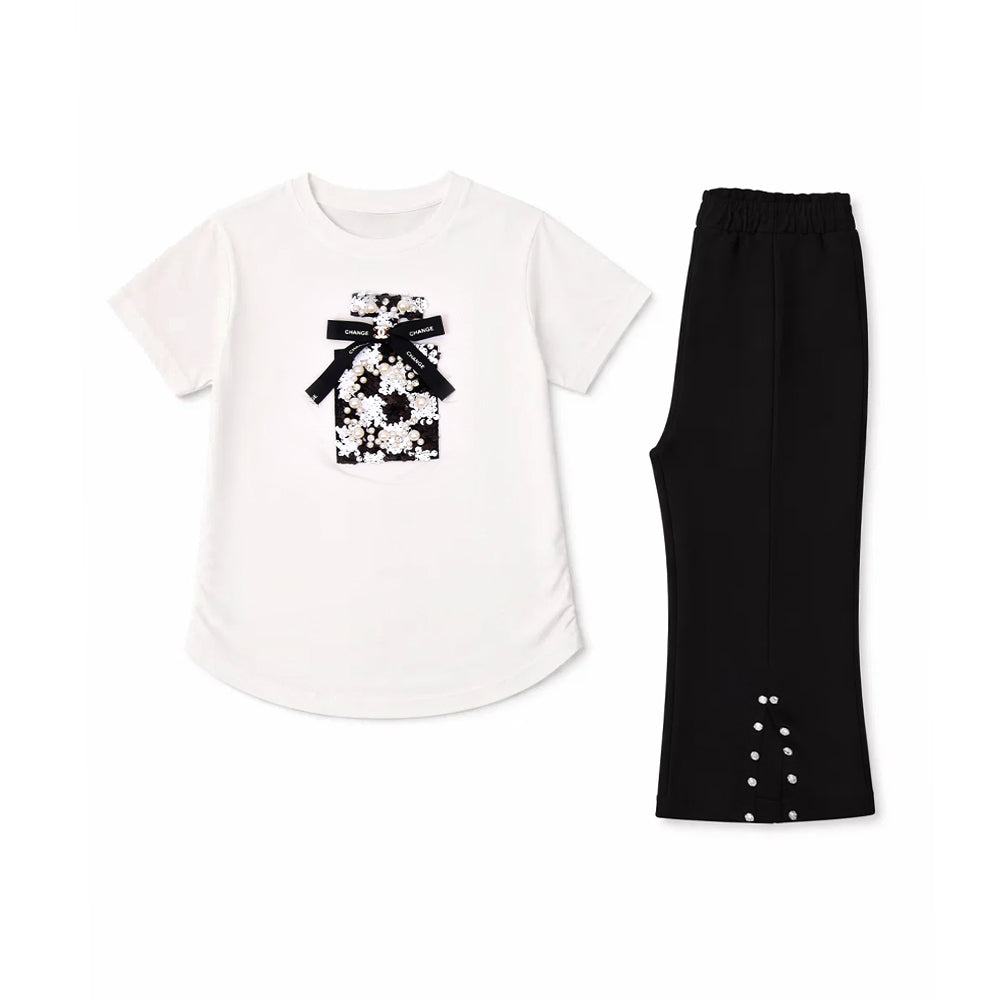GIRLS S/S 2PC BLOUSE PANT SUIT MZS-25 7-8 YEAR S-0008 W/G