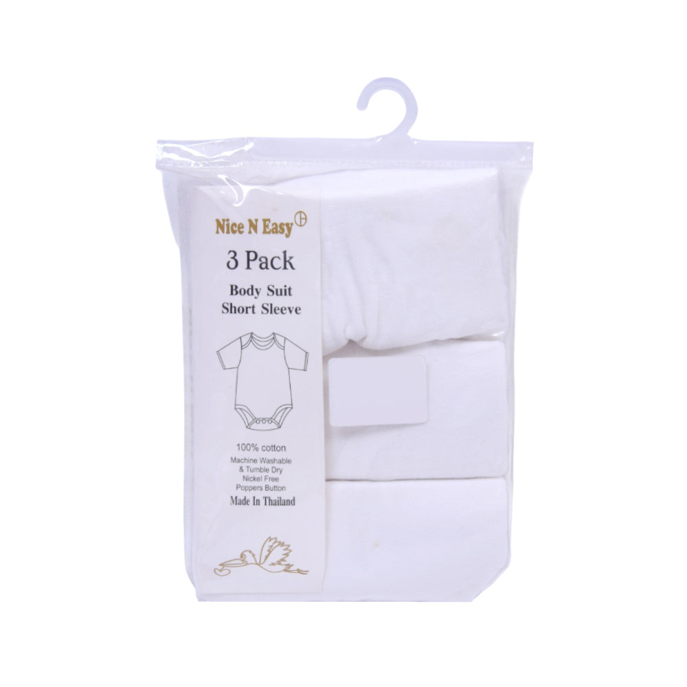 H/S BODY SUIT 3PC PACK WHITE NICE & EASY MZS-25 18-24M