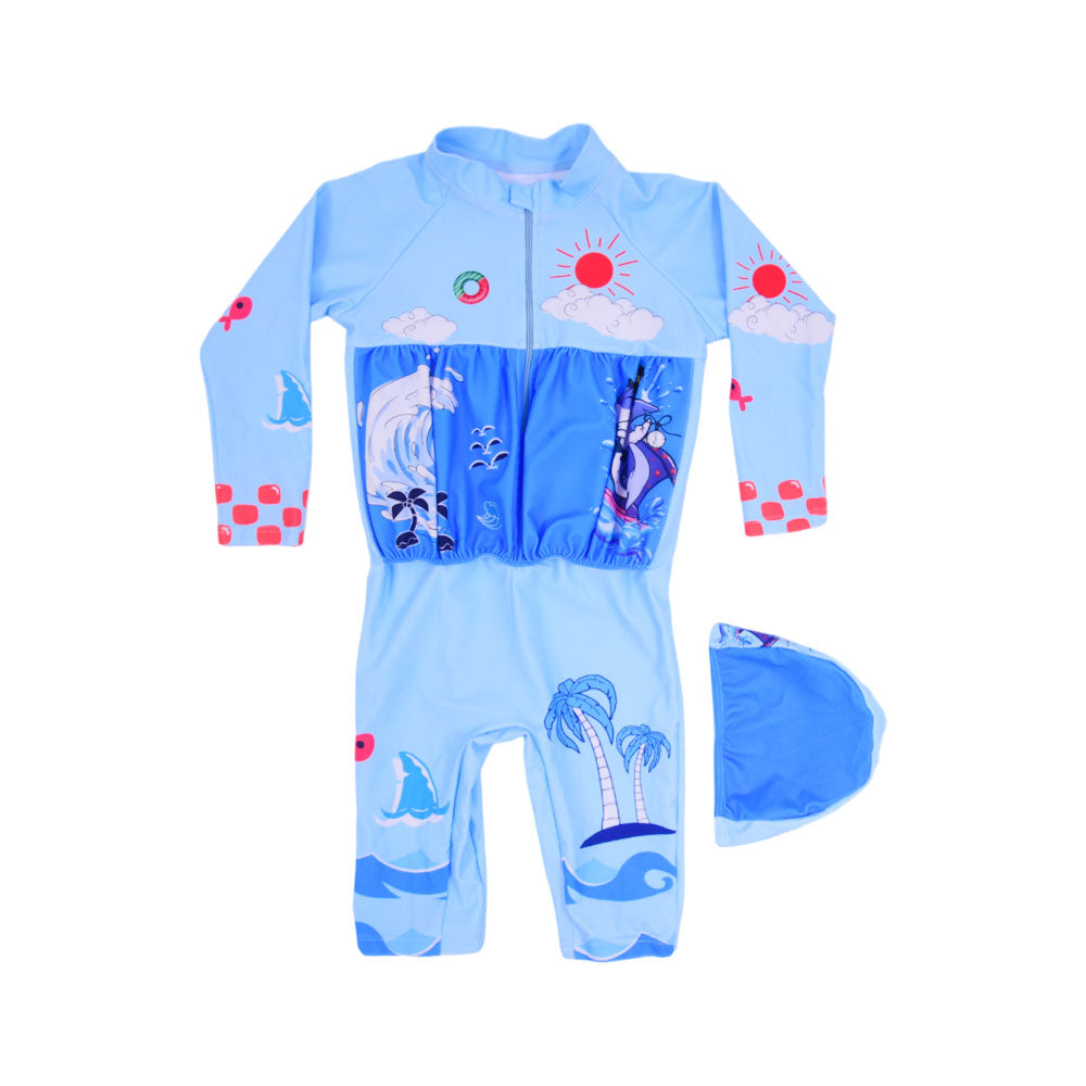 BOYS L/S 2PC SWIMMING COSTUME W-PADDING IR-25 3-4 YEAR 2805