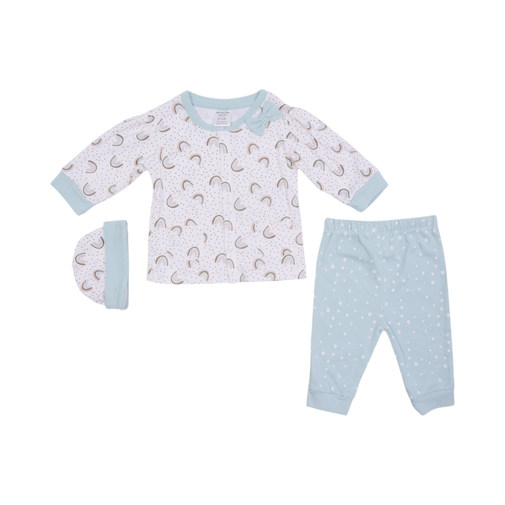 GIRLS L/S 3PC PAJAMA SUIT L/W ORGANIC IRS-25 6-9M 244-016