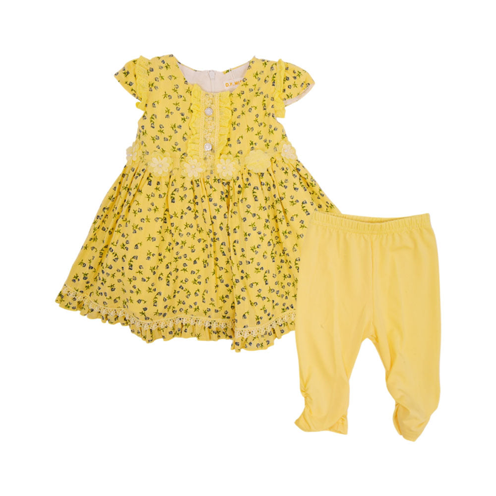 GIRLS CAP SLEEVE 2PC FROCK COTTON NZS-25 6-9M L-2654