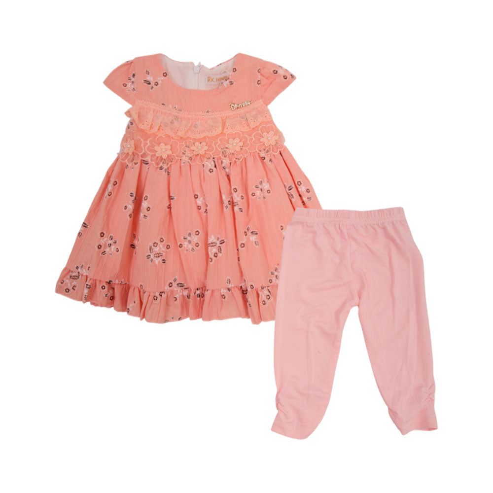 GIRLS CAP SLEEVE 2PC FROCK COTTON NZS-25 3-6M X4006