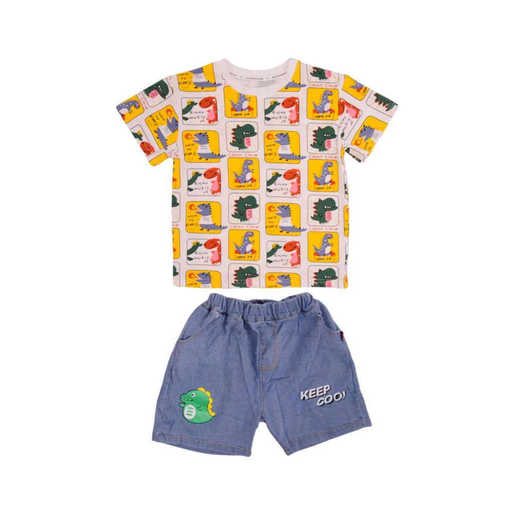 BOYS S/S 2PC TEE+DENIM SUIT LABUBU NZS-25 3-4 YEAR A-5 A.