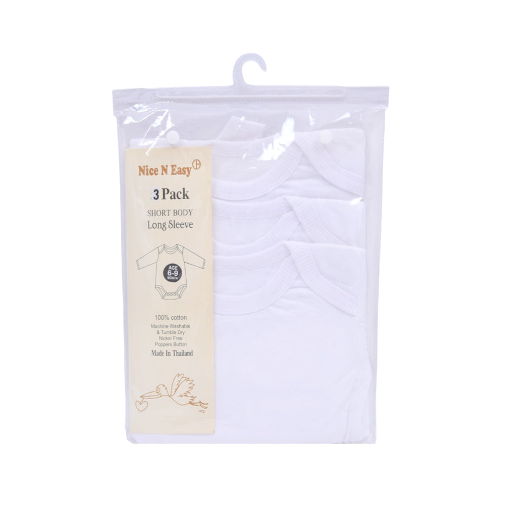 UNISEX L/S 3PC BODY SUIT WHITE NICE & EASY NZW-25 6-9M