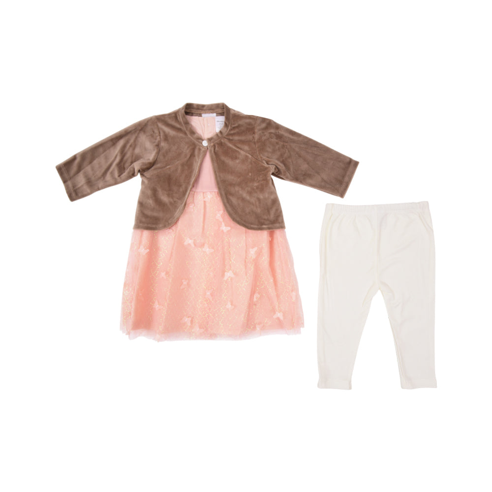 GIRLS L/S 3PC FANCY FROCK OSB IRW-25 6-9M 281-003 THAI