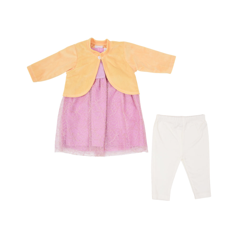 GIRLS L/S 3PC FANCY FROCK OSB IRW-25 3-6M 281-007 THAI