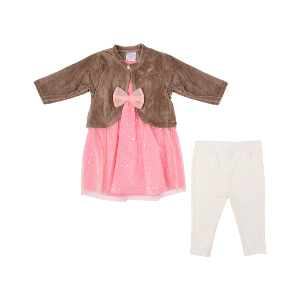 GIRLS L/S 3PC FANCY FROCK OSB IRW-25 6-9M 281-016 THAI