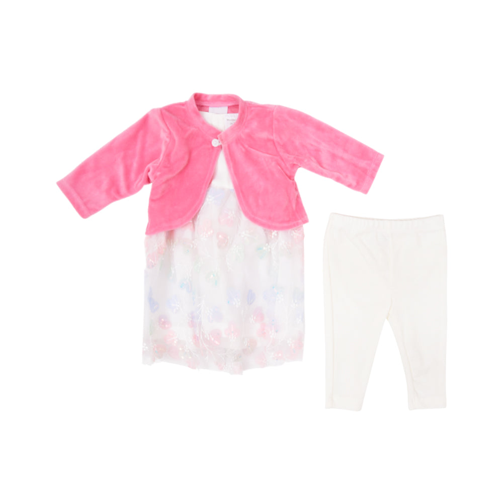 GIRLS L/S 3PC FANCY FROCK OSB IRW-25 0-3M 281-019 THAI