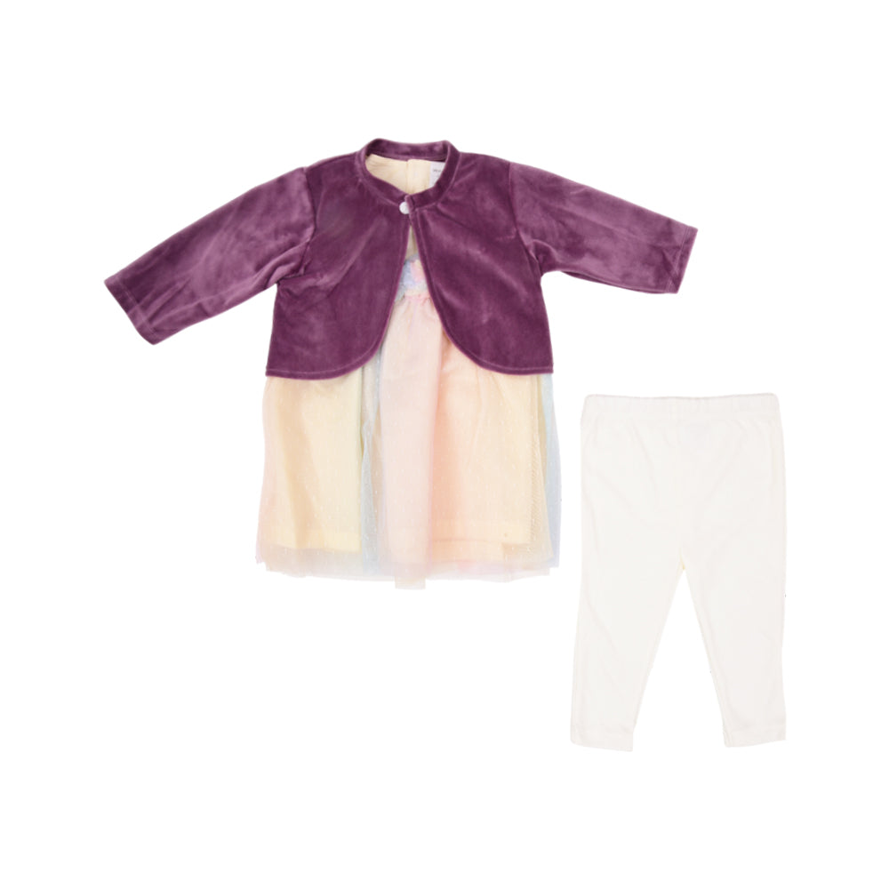 GIRLS L/S 3PC FANCY FROCK OSB IRW-25 6-9M 281-020 THAI