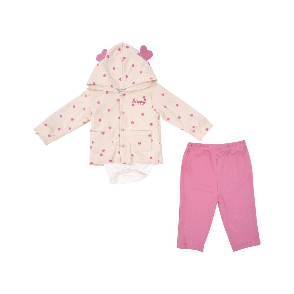 GIRLS L/S 3PC PAJAMA SUIT HOODED IRW-25 3-6M 257-117 THAI
