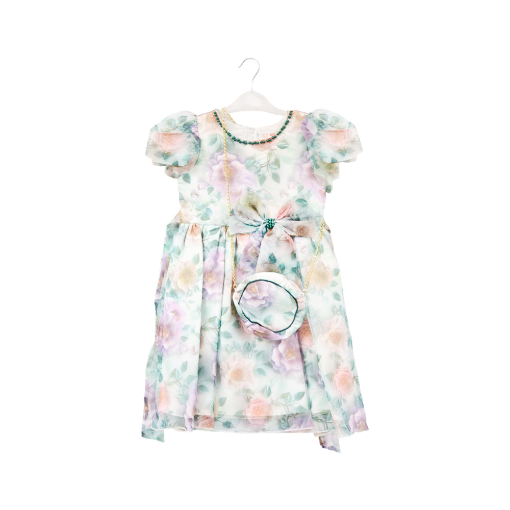 GIRLS CAP SLEEVE FANCY FROCK WITH PURSE IR-25 18-24M VA1012