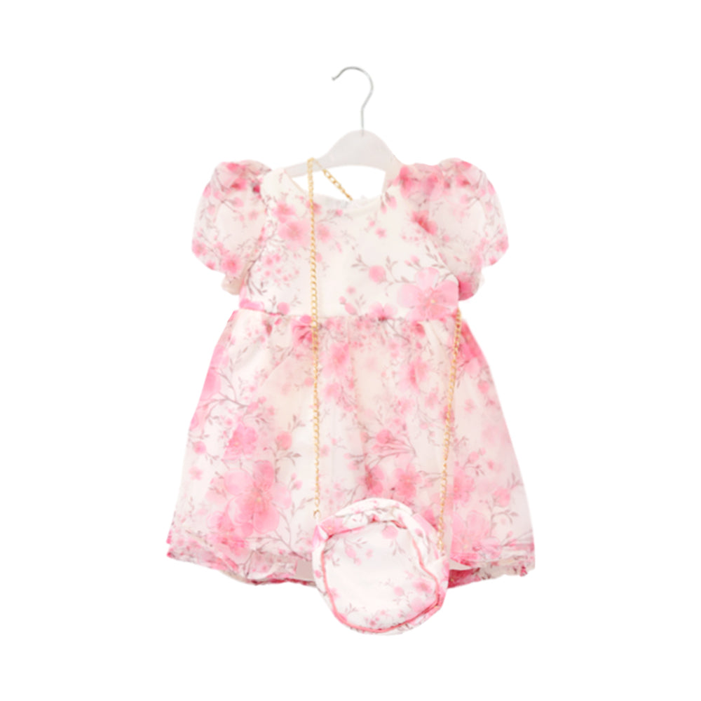 GIRLS CAP SLEEVE FANCY FROCK WITH PURSE IR-25 6-7YEAR VA542