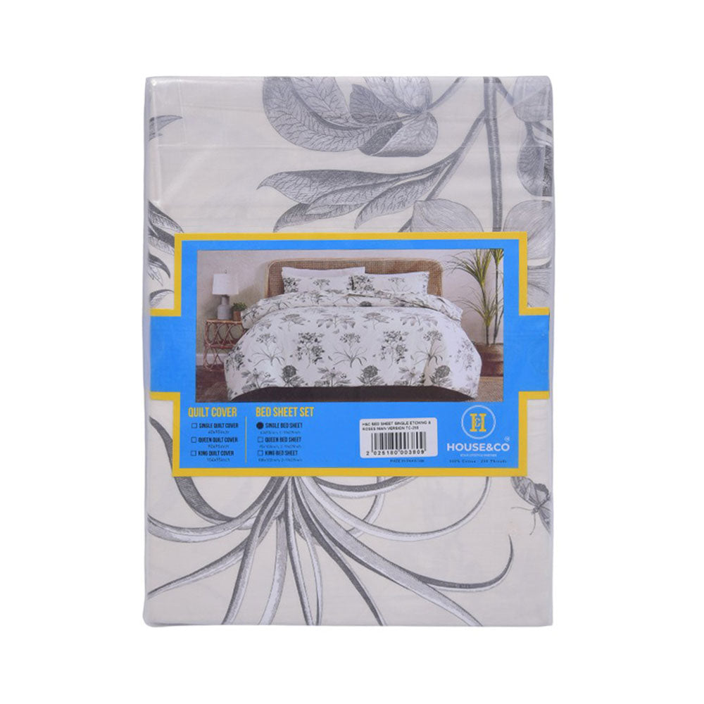 House & Co BED SHEET SINGLE ETCHING & ROSES MAIN VERSION TC-250
