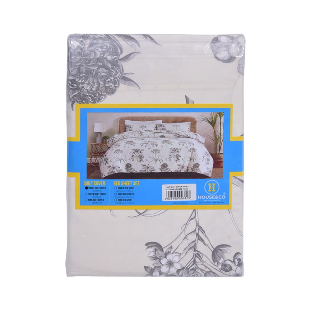 House & Co QUILT COVER SINGLE ETCHING & ROSESTC-250