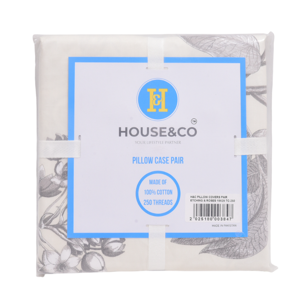 House & Co PILLOW COVERS PAIR ETCHING & ROSES 19X29 TC-250