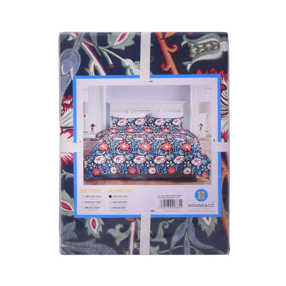 House & Co BED SHEET SINGLE PINK & ROSE MAIN VERSION TC-200