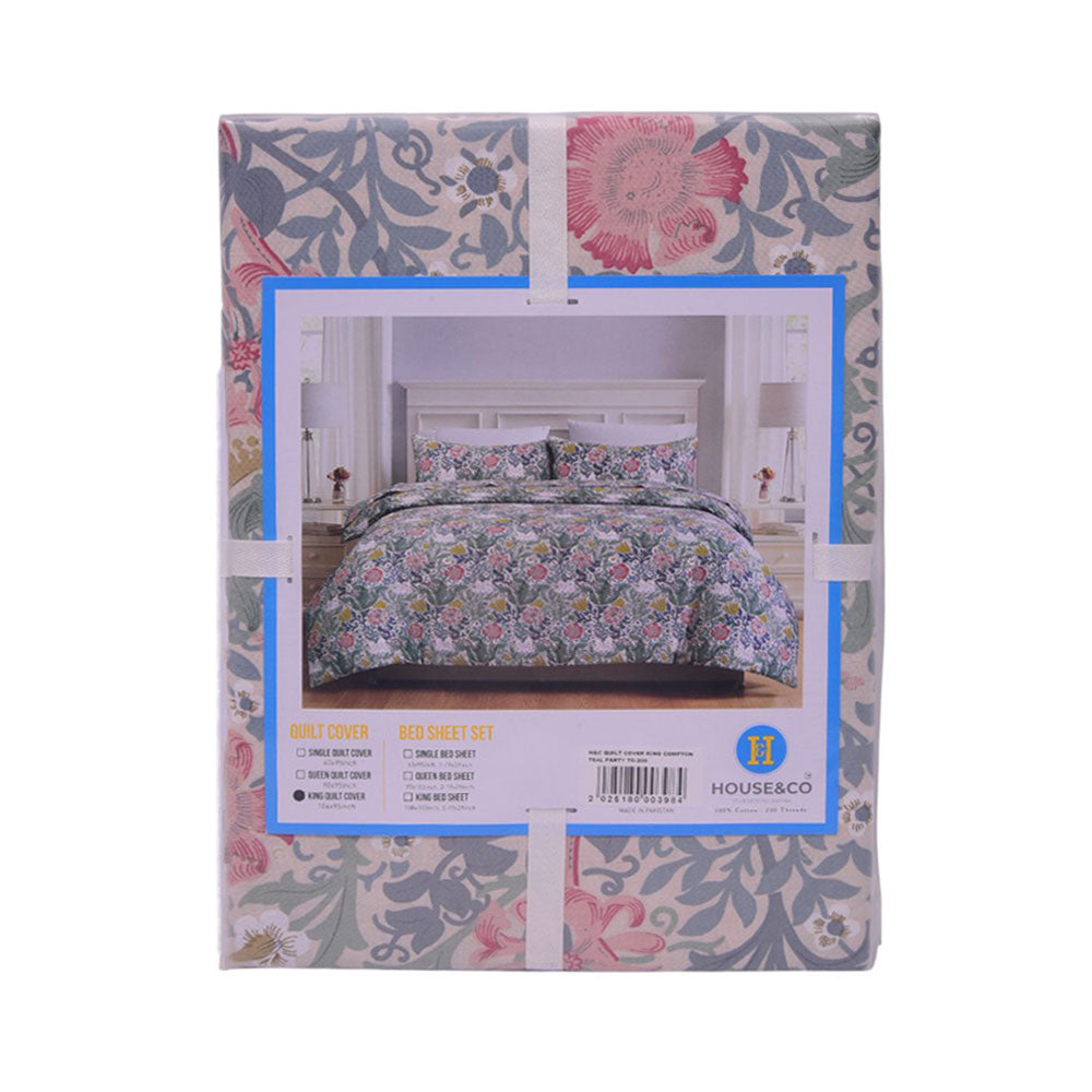 House & Co QUILT COVER KING COMPTON TEAL PARTY TC-200