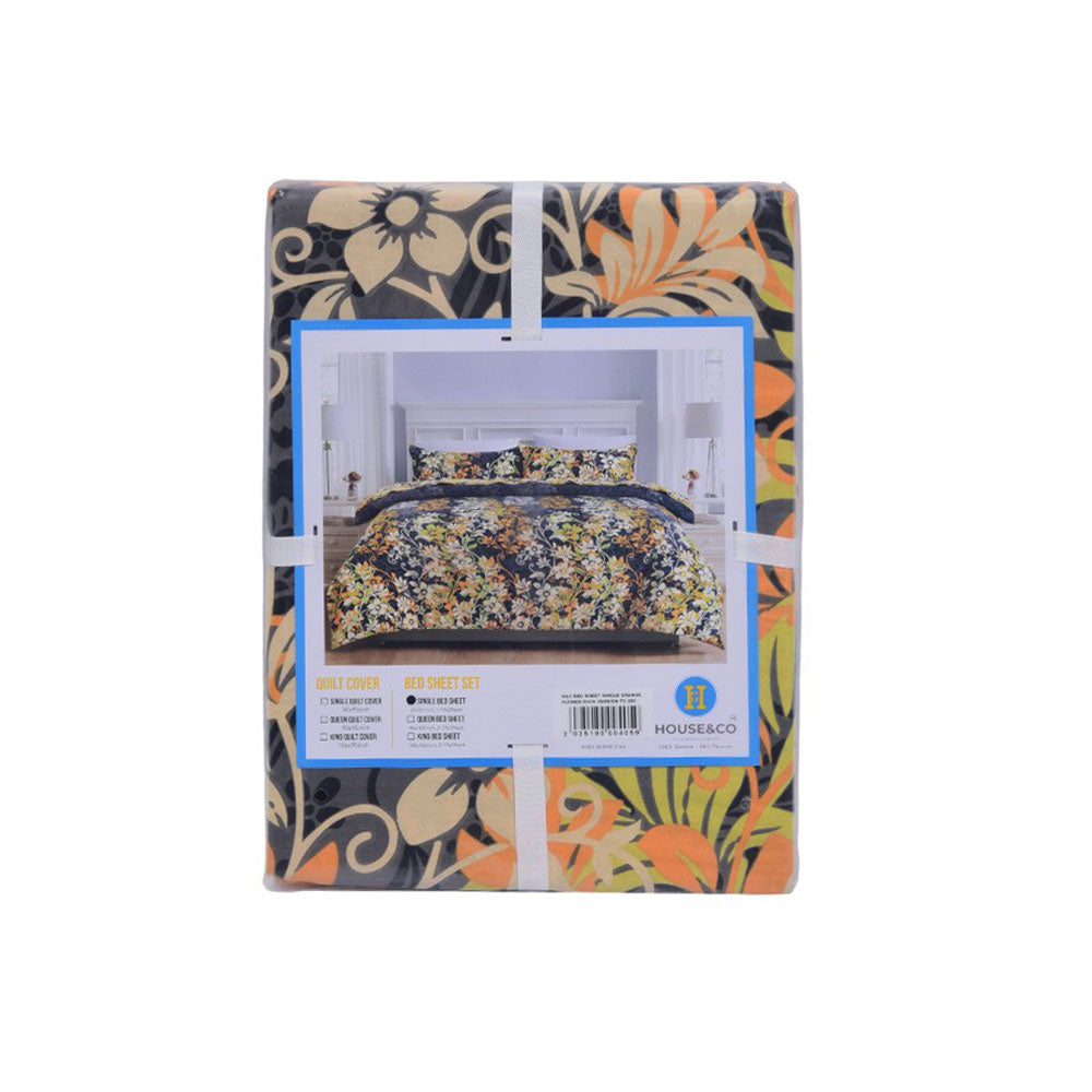 House & Co BED SHEET SINGLE ORANGE FLOWER MAIN VERSION TC-200