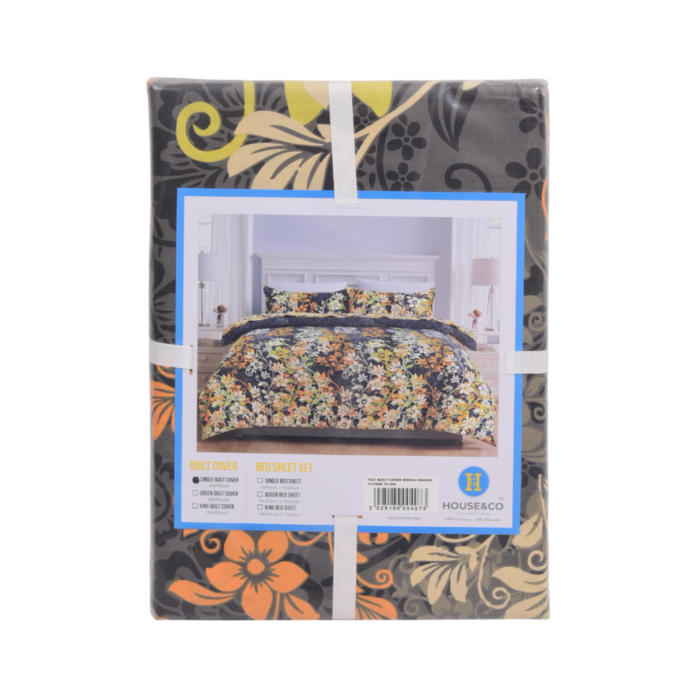 House & Co QUILT COVER SINGLEORANGE FLOWER TC-200