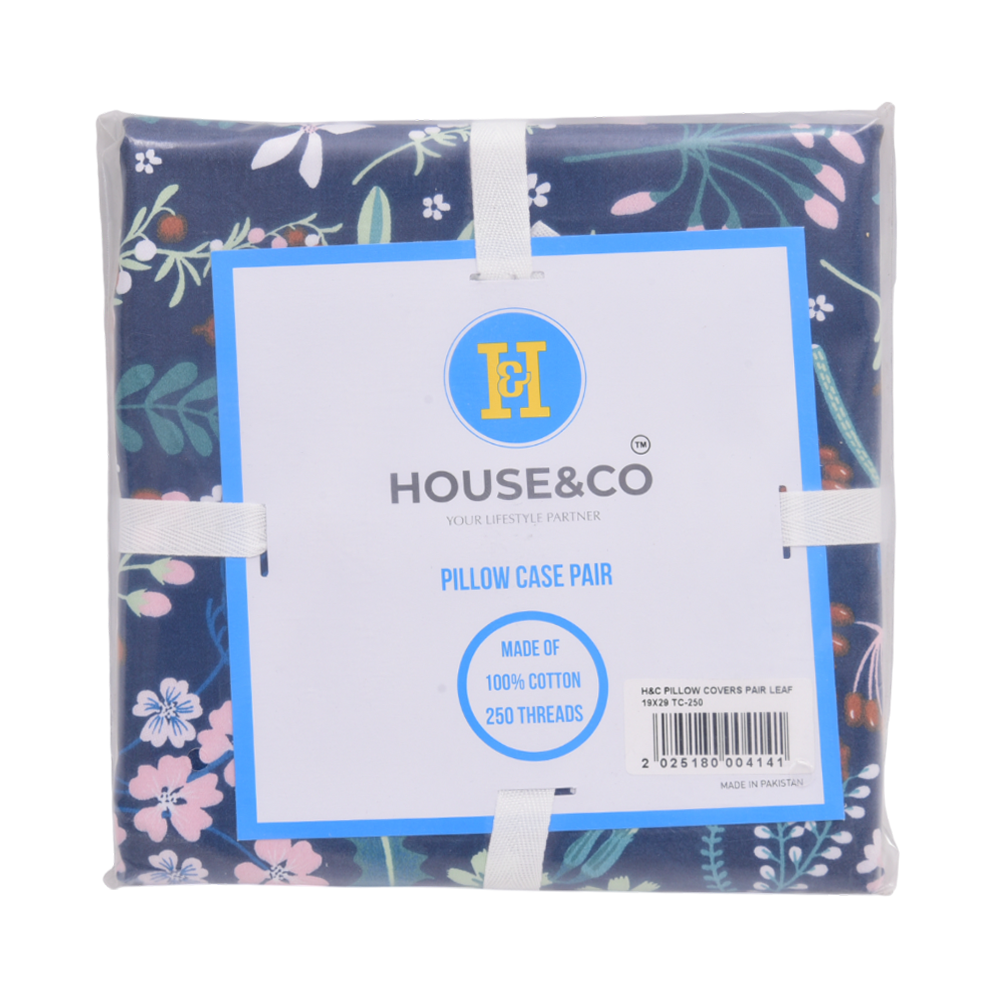 House & Co PILLOW COVERS PAIR LEAF 19X29 TC-250