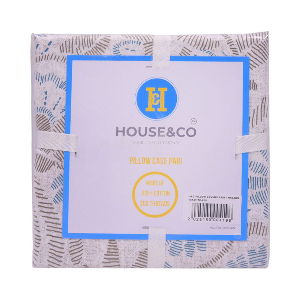 House & Co PILLOW COVERS PAIR THREADS 19X29 TC-200