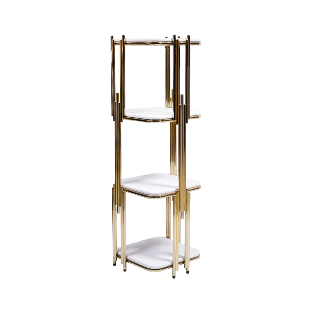 FLOWER STAND GOLDEN 4 SHELF SQUARE WHITE