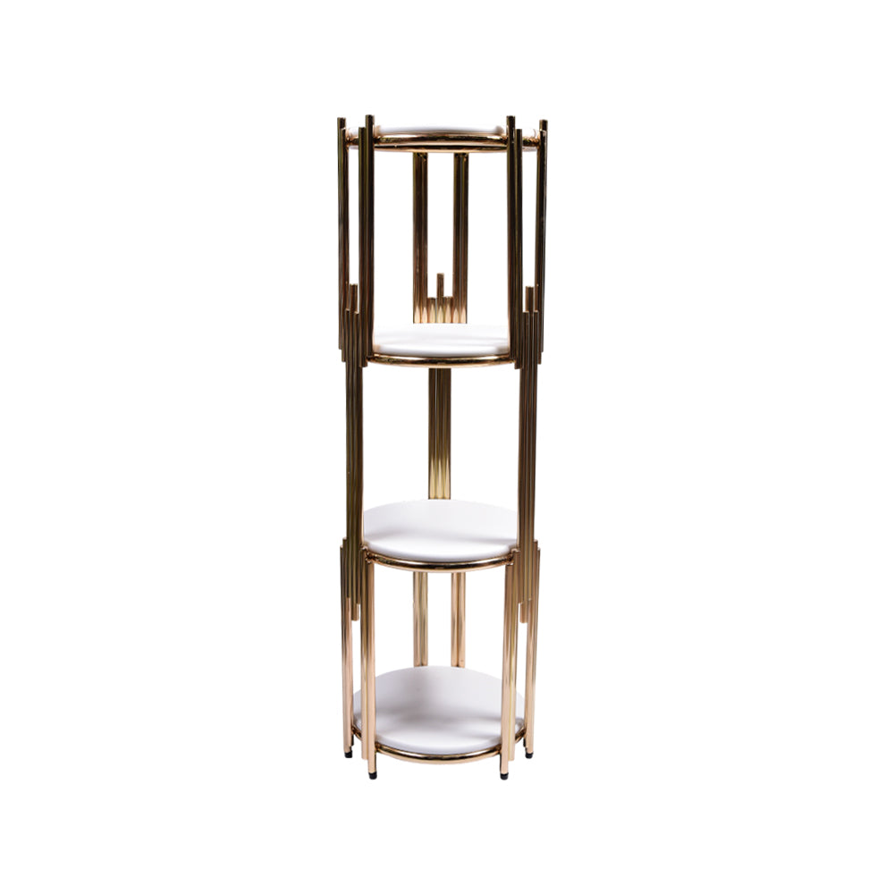 FLOWER STAND GOLDEN 4 SHELF ROUND WHITE