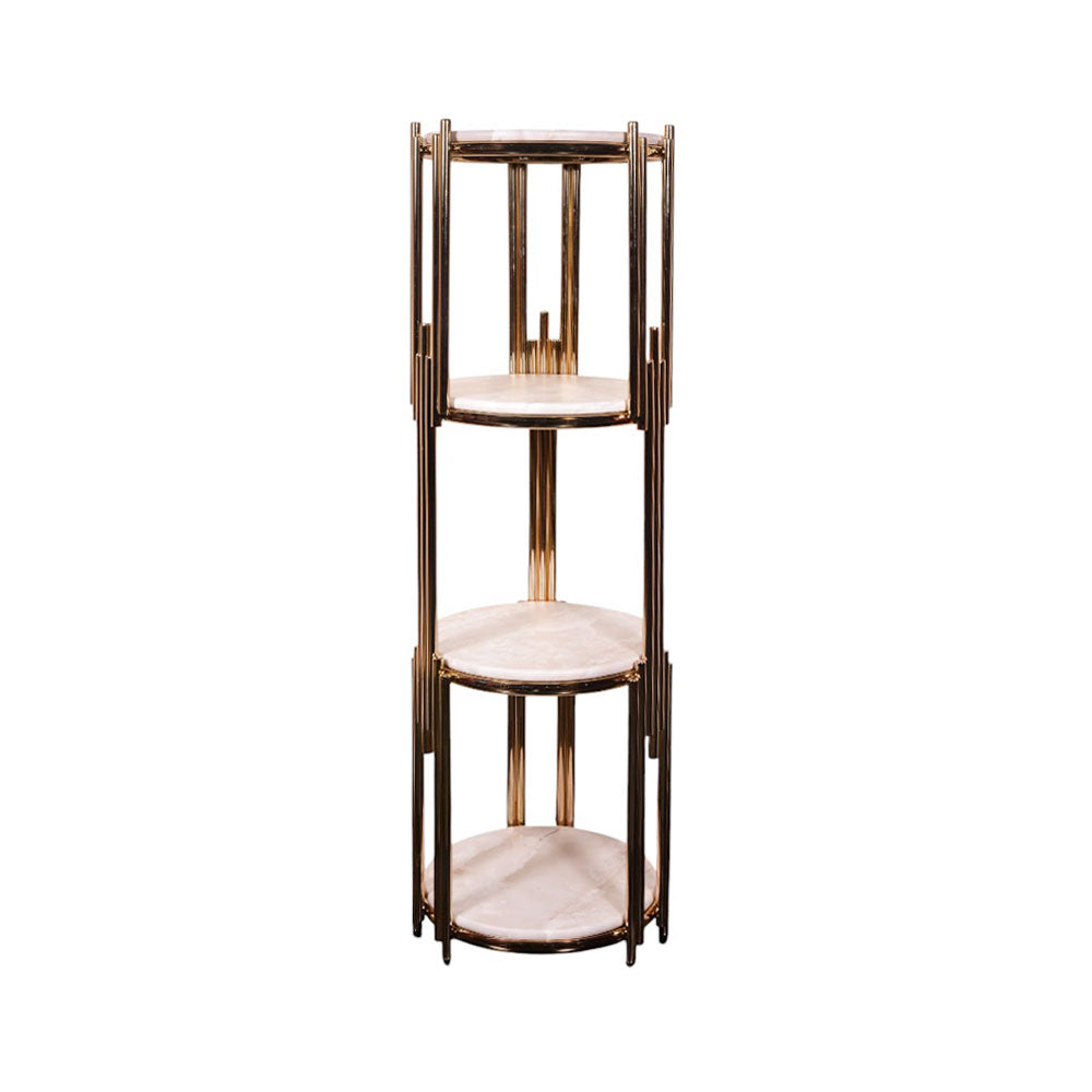FLOWER STAND GOLDEN 4 SHELF ROUND-P21817